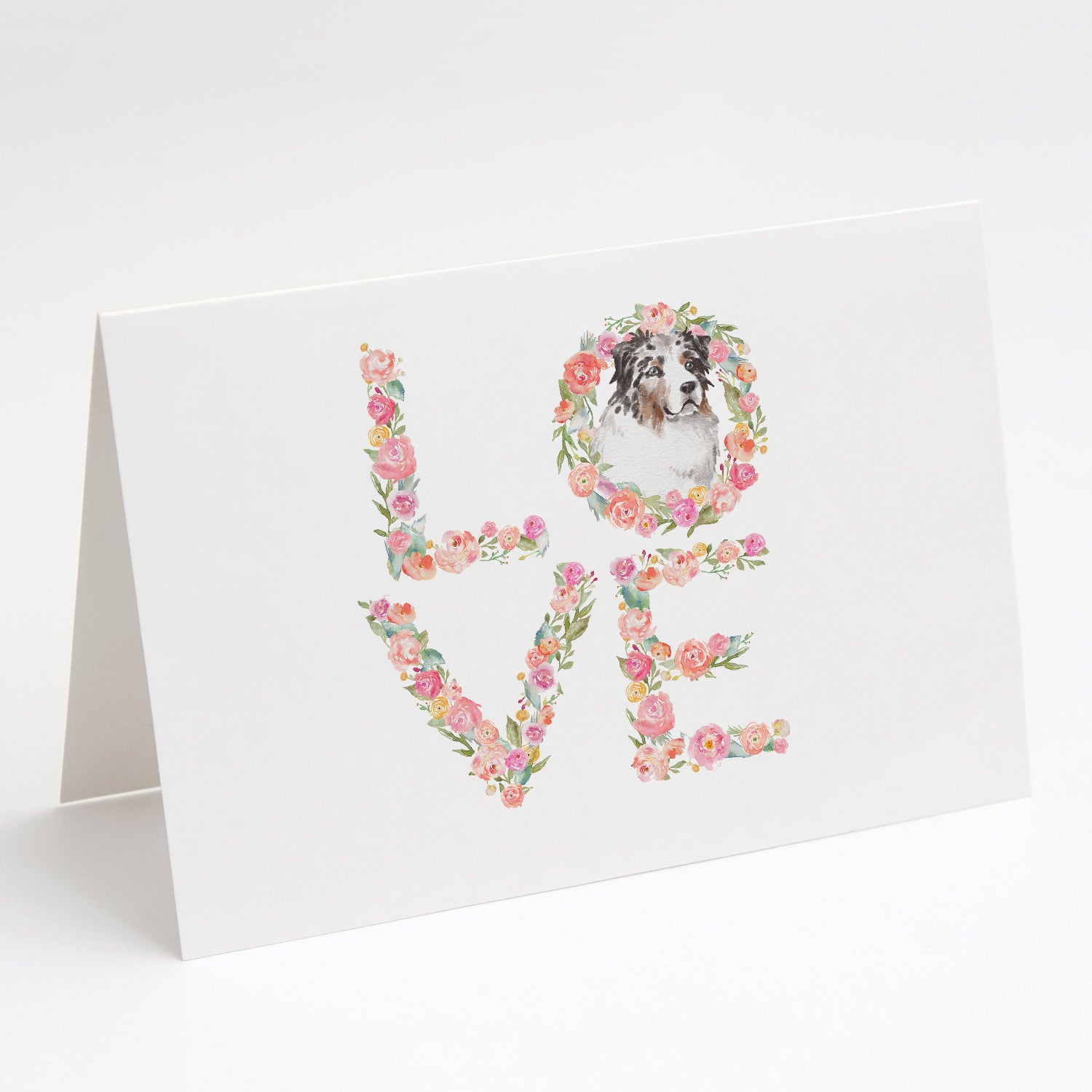 Australian Shepherd #6 LOVE Greeting Cards Pack of 8 Blank Cards with Envelopes Whimsical A7 Size 5x7