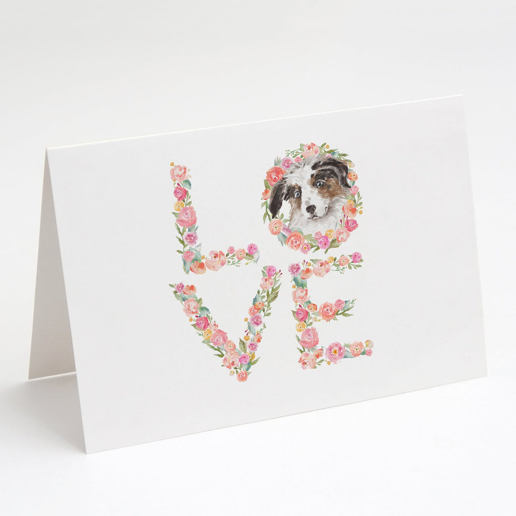 Australian Shepherd #7 LOVE Greeting Cards Pack of 8 Blank Cards with Envelopes Whimsical A7 Size 5x7