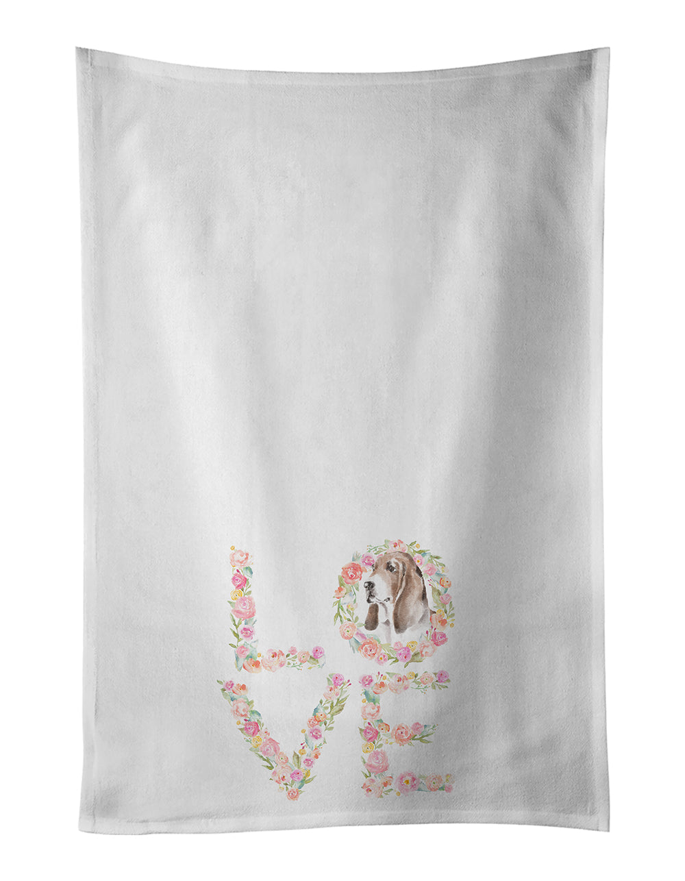 Basset Hound #3 LOVE Kitchen Towel Set of 2 White Dish Towels Decorative Bathroom Hand towel for Hand, Face, Hair, Yoga, Tea, Dishcloth, 19 X 28", White