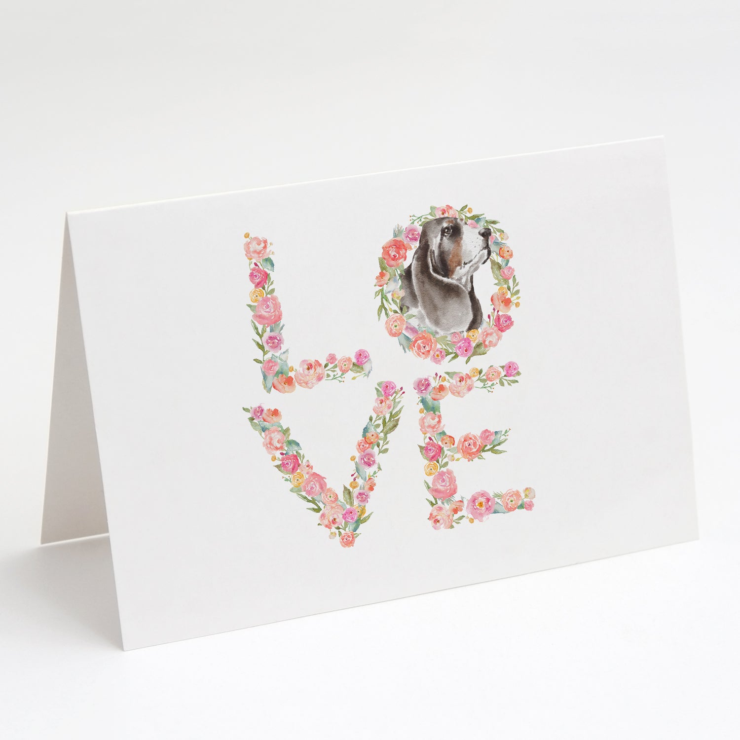 Basset Hound #4 LOVE Greeting Cards Pack of 8 Blank Cards with Envelopes Whimsical A7 Size 5x7