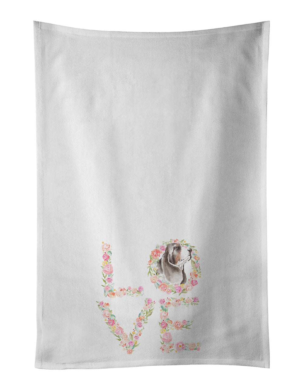 Basset Hound #4 LOVE Kitchen Towel Set of 2 White Dish Towels Decorative Bathroom Hand towel for Hand, Face, Hair, Yoga, Tea, Dishcloth, 19 X 28", White