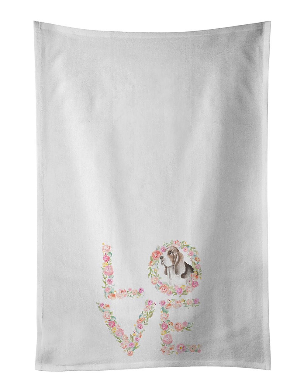 Basset Hound #7 LOVE Kitchen Towel Set of 2 White Dish Towels Decorative Bathroom Hand towel for Hand, Face, Hair, Yoga, Tea, Dishcloth, 19 X 28", White