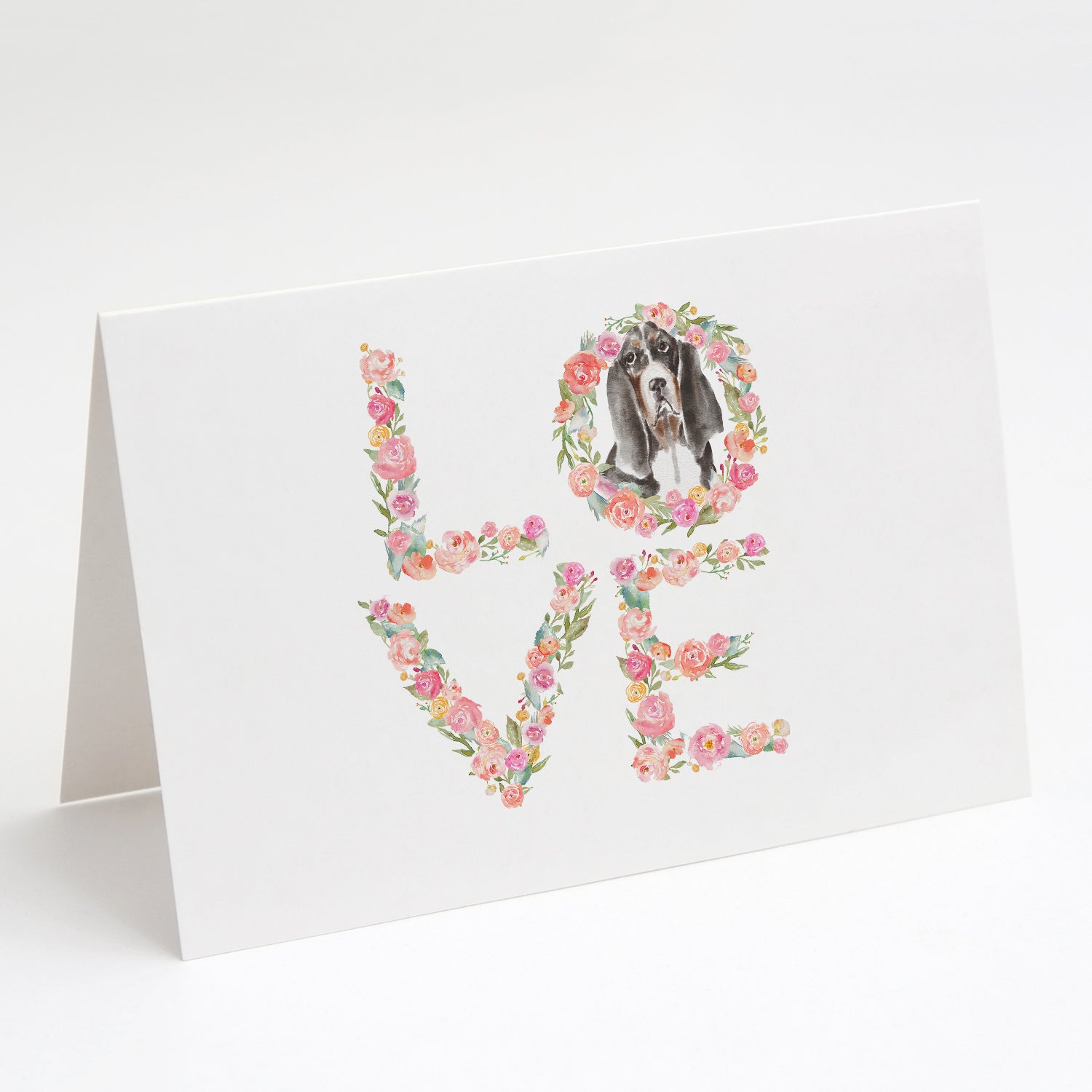 Basset Hound #8 LOVE Greeting Cards Pack of 8 Blank Cards with Envelopes Whimsical A7 Size 5x7