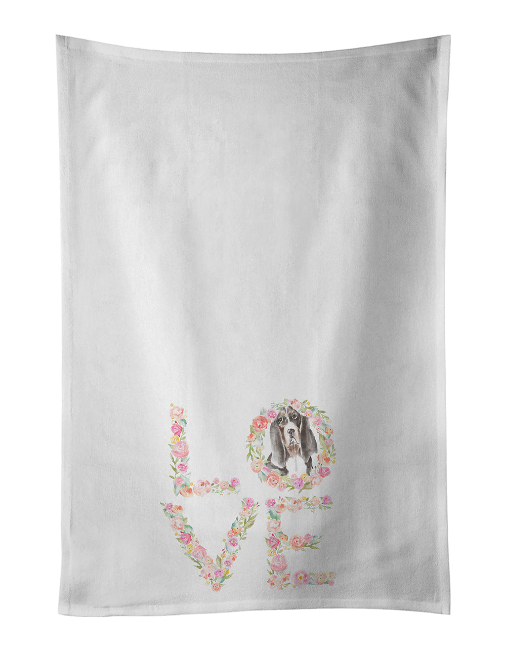 Basset Hound #8 LOVE Kitchen Towel Set of 2 White Dish Towels Decorative Bathroom Hand towel for Hand, Face, Hair, Yoga, Tea, Dishcloth, 19 X 28", White