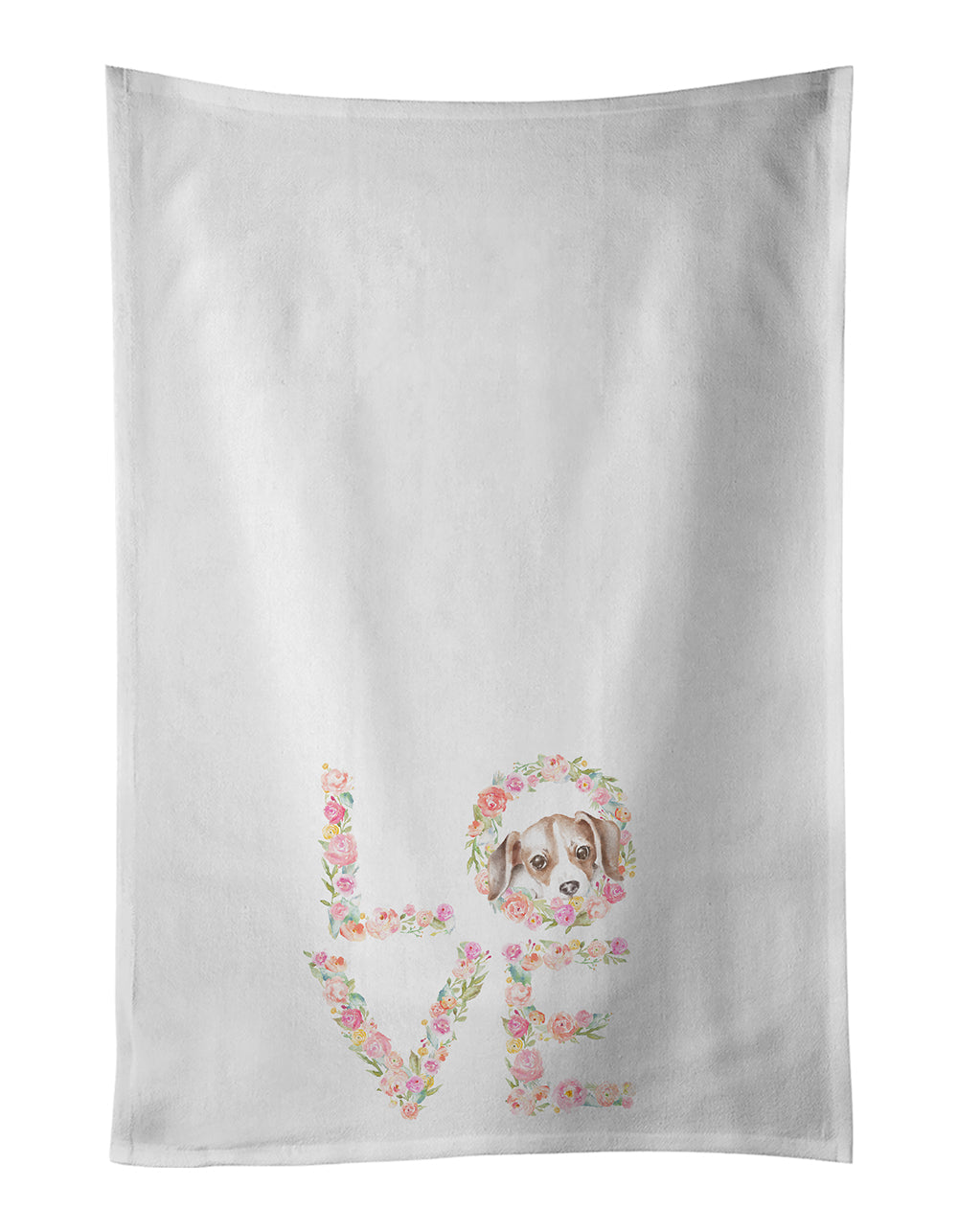 Beagle #4 LOVE Kitchen Towel Set of 2 White Dish Towels Decorative Bathroom Hand towel for Hand, Face, Hair, Yoga, Tea, Dishcloth, 19 X 28", White