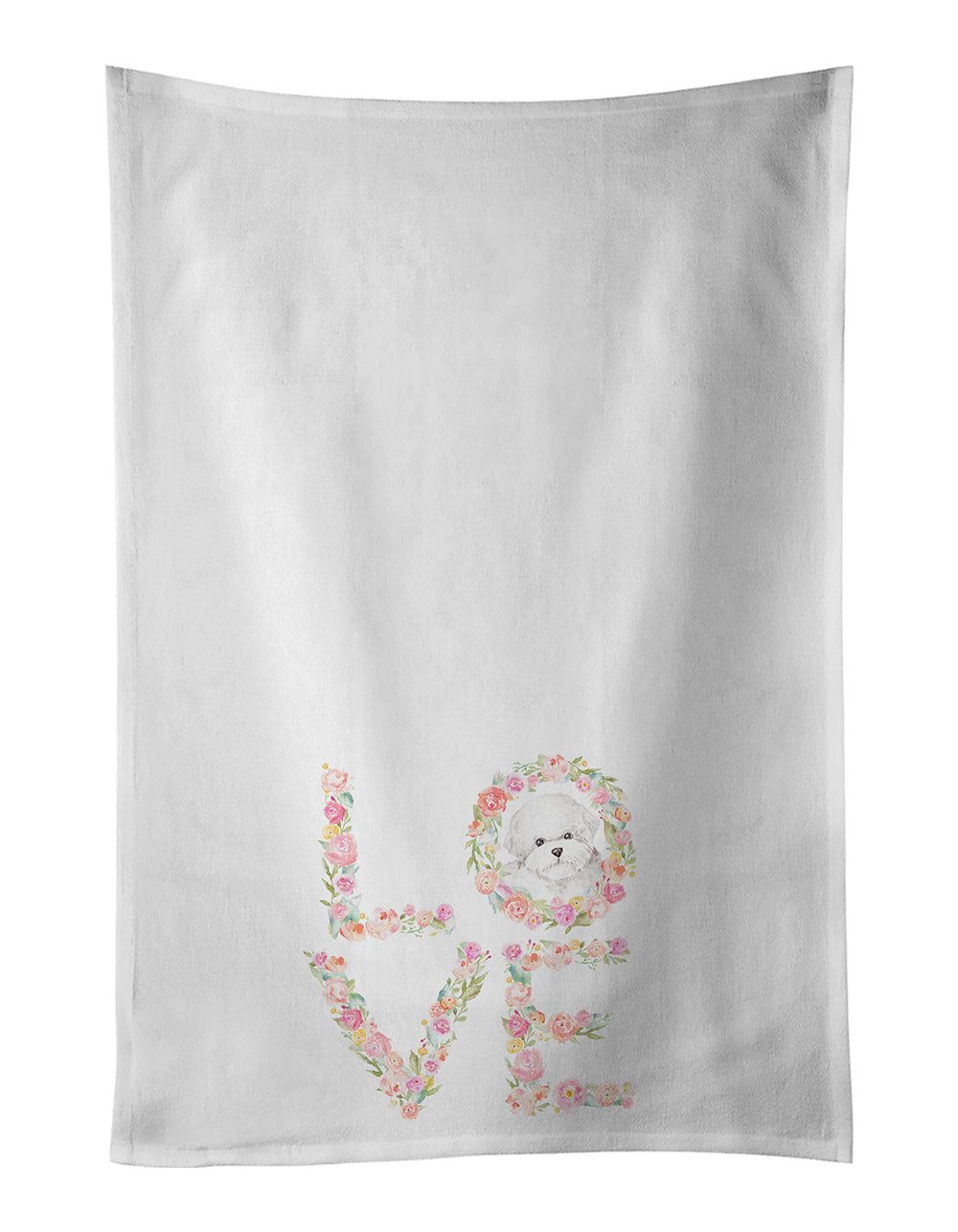 Bichon Frise #3 LOVE Kitchen Towel Set of 2 White Dish Towels Decorative Bathroom Hand towel for Hand, Face, Hair, Yoga, Tea, Dishcloth, 19 X 28", White