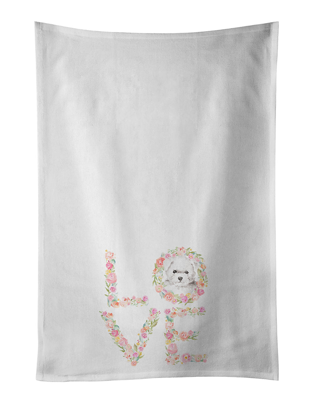 Bichon Frise #5 LOVE Kitchen Towel Set of 2 White Dish Towels Decorative Bathroom Hand towel for Hand, Face, Hair, Yoga, Tea, Dishcloth, 19 X 28", White