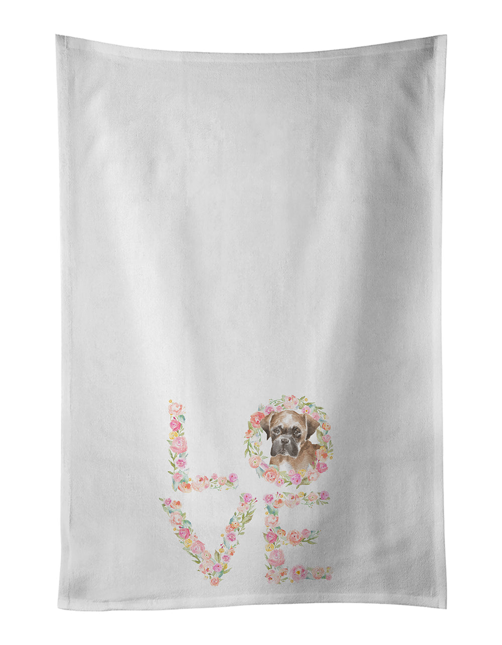 Boxer #2 LOVE Kitchen Towel Set of 2 White Dish Towels Decorative Bathroom Hand towel for Hand, Face, Hair, Yoga, Tea, Dishcloth, 19 X 28", White