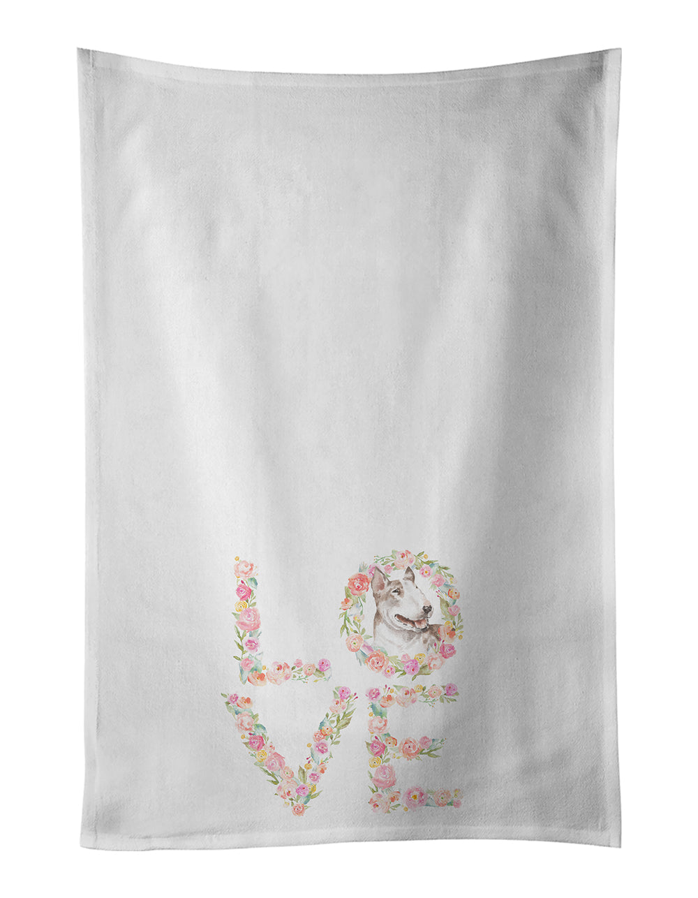 Bull Terrier #1 LOVE Kitchen Towel Set of 2 White Dish Towels Decorative Bathroom Hand towel for Hand, Face, Hair, Yoga, Tea, Dishcloth, 19 X 28", White