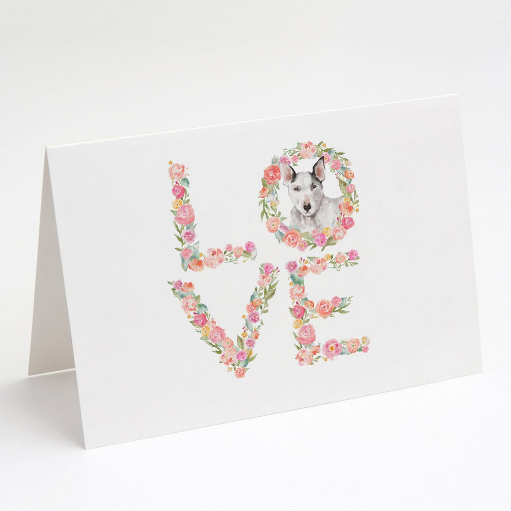 Bull Terrier #3 LOVE Greeting Cards Pack of 8 Blank Cards with Envelopes Whimsical A7 Size 5x7