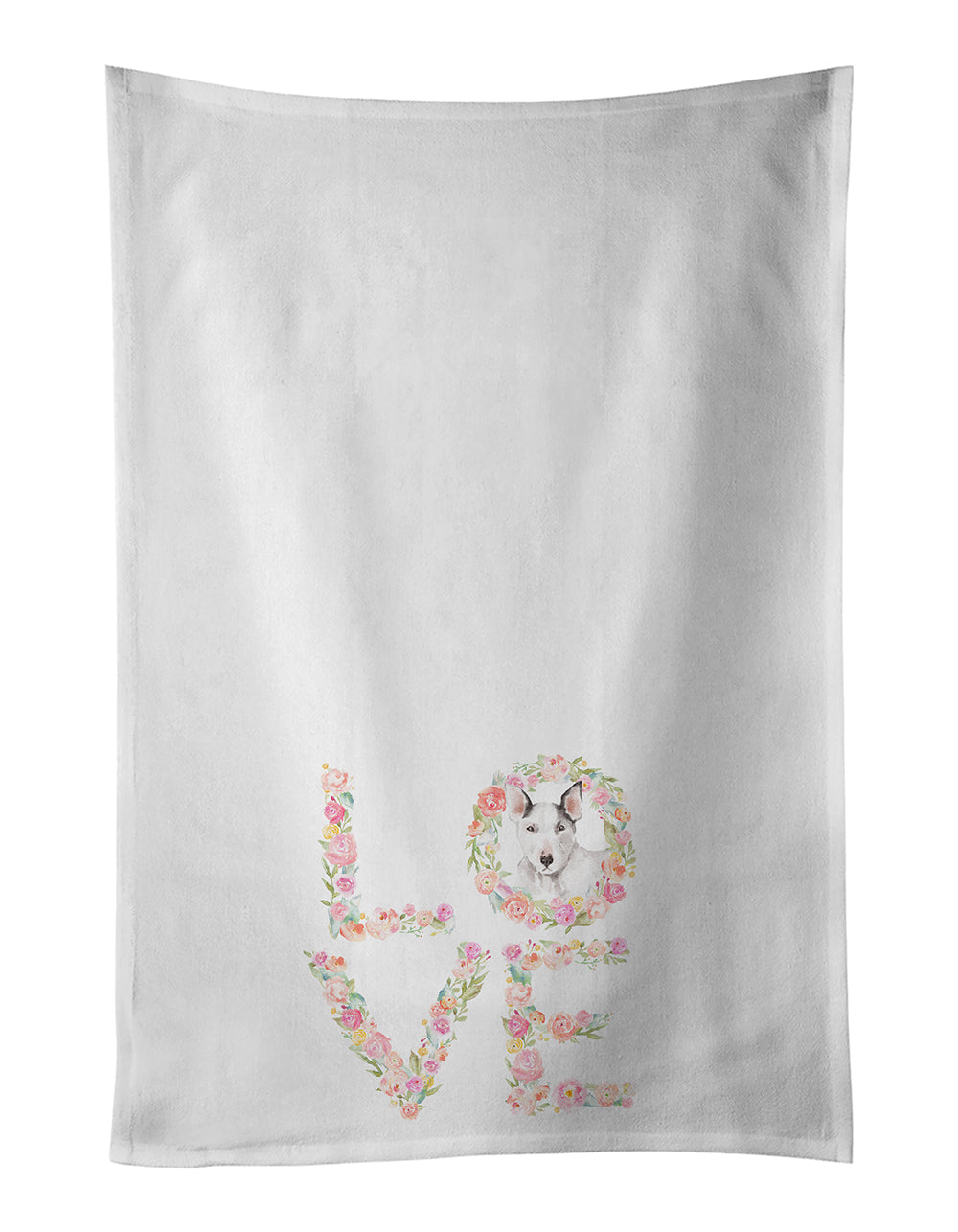 Bull Terrier #3 LOVE Kitchen Towel Set of 2 White Dish Towels Decorative Bathroom Hand towel for Hand, Face, Hair, Yoga, Tea, Dishcloth, 19 X 28", White