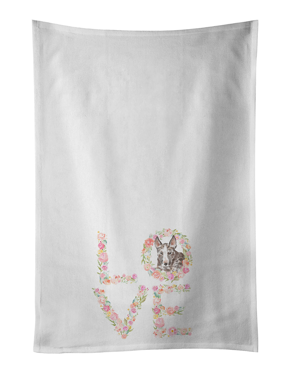 Bull Terrier #4 LOVE Kitchen Towel Set of 2 White Dish Towels Decorative Bathroom Hand towel for Hand, Face, Hair, Yoga, Tea, Dishcloth, 19 X 28", White