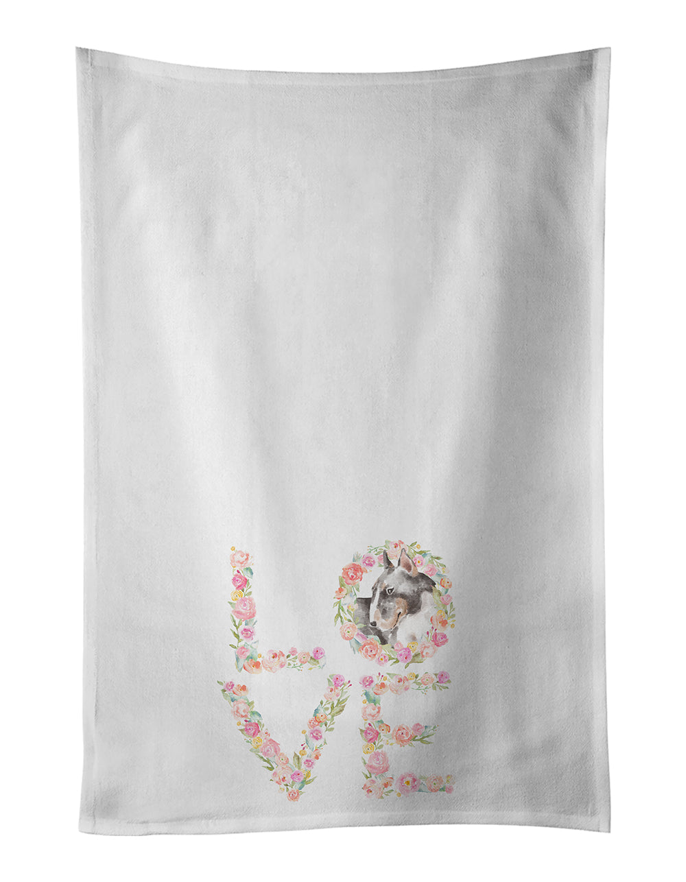 Bull Terrier #5 LOVE Kitchen Towel Set of 2 White Dish Towels Decorative Bathroom Hand towel for Hand, Face, Hair, Yoga, Tea, Dishcloth, 19 X 28", White