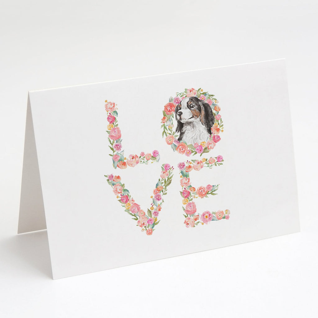 Cavalier Spaniel Tricolor LOVE Greeting Cards Pack of 8 Blank Cards with Envelopes Whimsical A7 Size 5x7