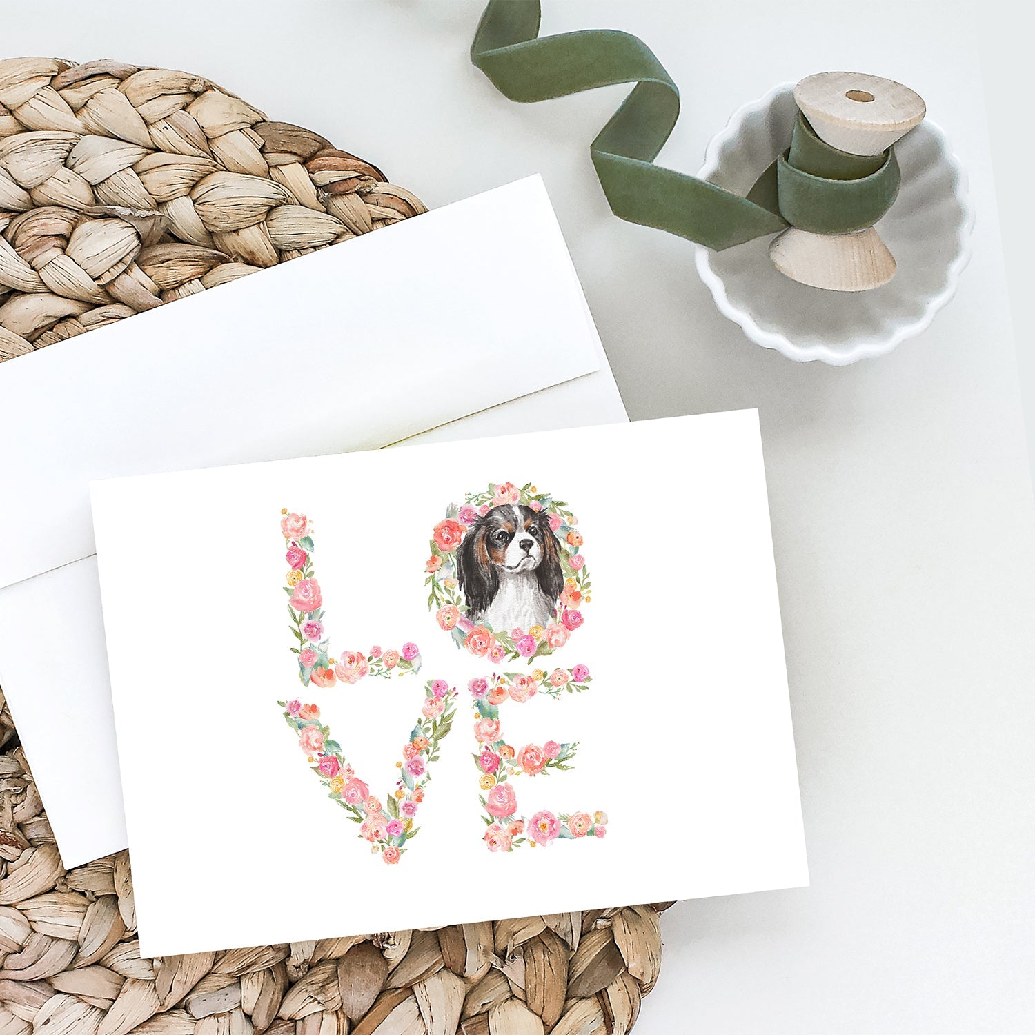 Cavalier Spaniel Tricolor #3 LOVE Greeting Cards Pack of 8 Blank Cards with Envelopes Whimsical A7 Size 5x7
