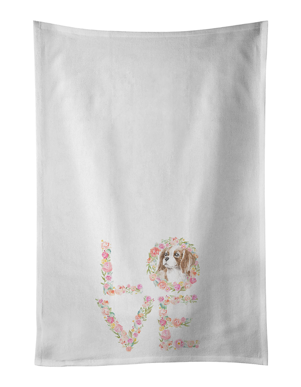 Cavalier Spaniel Blenheim #3 LOVE Kitchen Towel Set of 2 White Dish Towels Decorative Bathroom Hand towel for Hand, Face, Hair, Yoga, Tea, Dishcloth, 19 X 28", White
