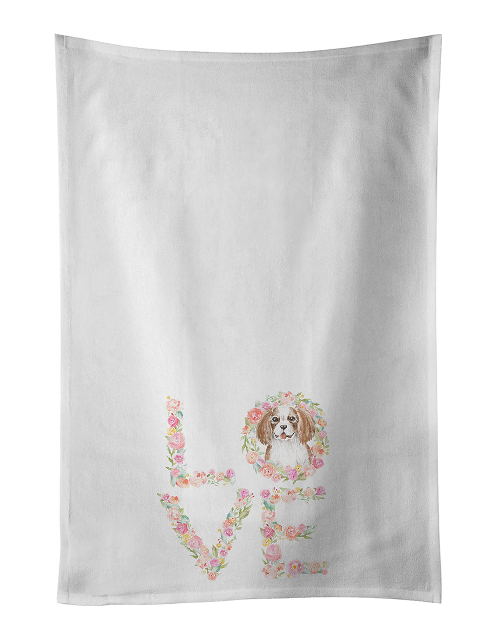 Cavalier Spaniel Blenheim #6 LOVE Kitchen Towel Set of 2 White Dish Towels Decorative Bathroom Hand towel for Hand, Face, Hair, Yoga, Tea, Dishcloth, 19 X 28", White