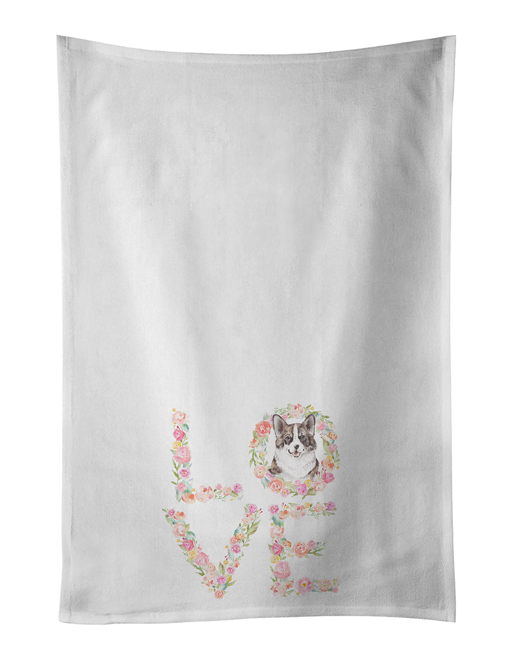 Corgi #12 LOVE Kitchen Towel Set of 2 White Dish Towels Decorative Bathroom Hand towel for Hand, Face, Hair, Yoga, Tea, Dishcloth, 19 X 28", White