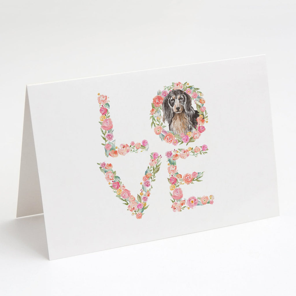 Dachshund Longhair Black Tan LOVE Greeting Cards Pack of 8 Blank Cards with Envelopes Whimsical A7 Size 5x7