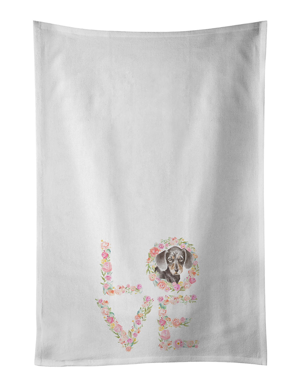 Dachshund #5 LOVE Kitchen Towel Set of 2 White Dish Towels Decorative Bathroom Hand towel for Hand, Face, Hair, Yoga, Tea, Dishcloth, 19 X 28", White