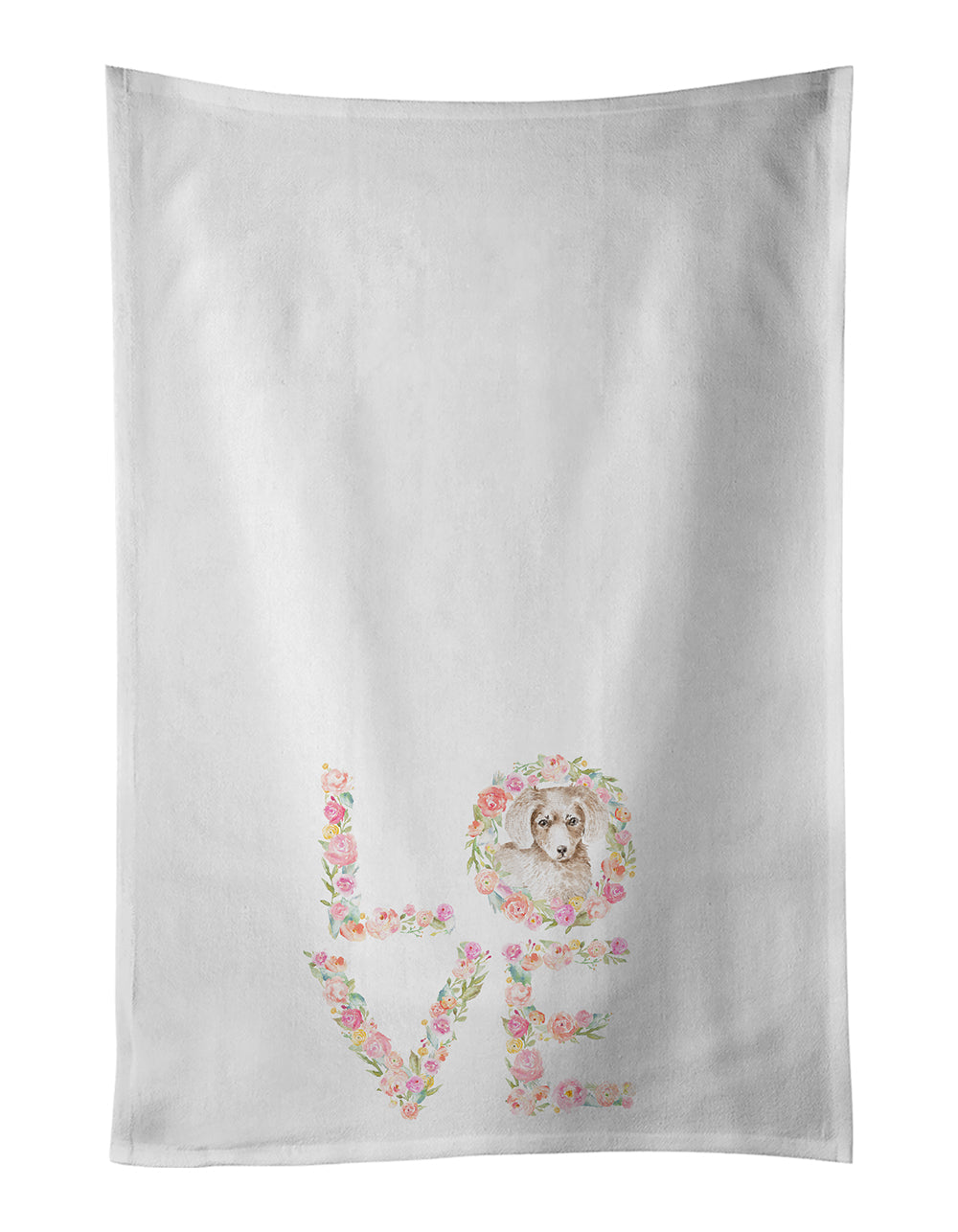 Dachshund #10 LOVE Kitchen Towel Set of 2 White Dish Towels Decorative Bathroom Hand towel for Hand, Face, Hair, Yoga, Tea, Dishcloth, 19 X 28", White
