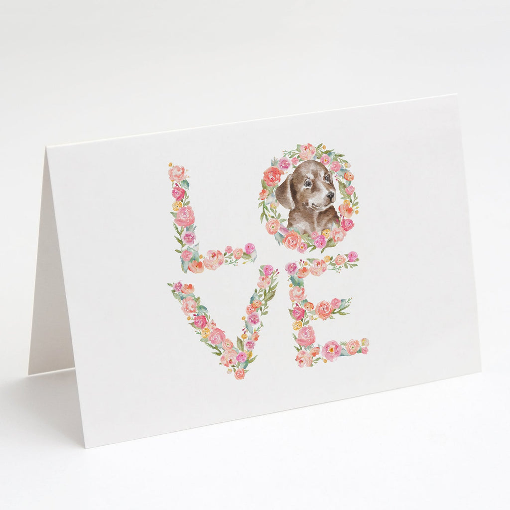 Dachshund #12 LOVE Greeting Cards Pack of 8 Blank Cards with Envelopes Whimsical A7 Size 5x7