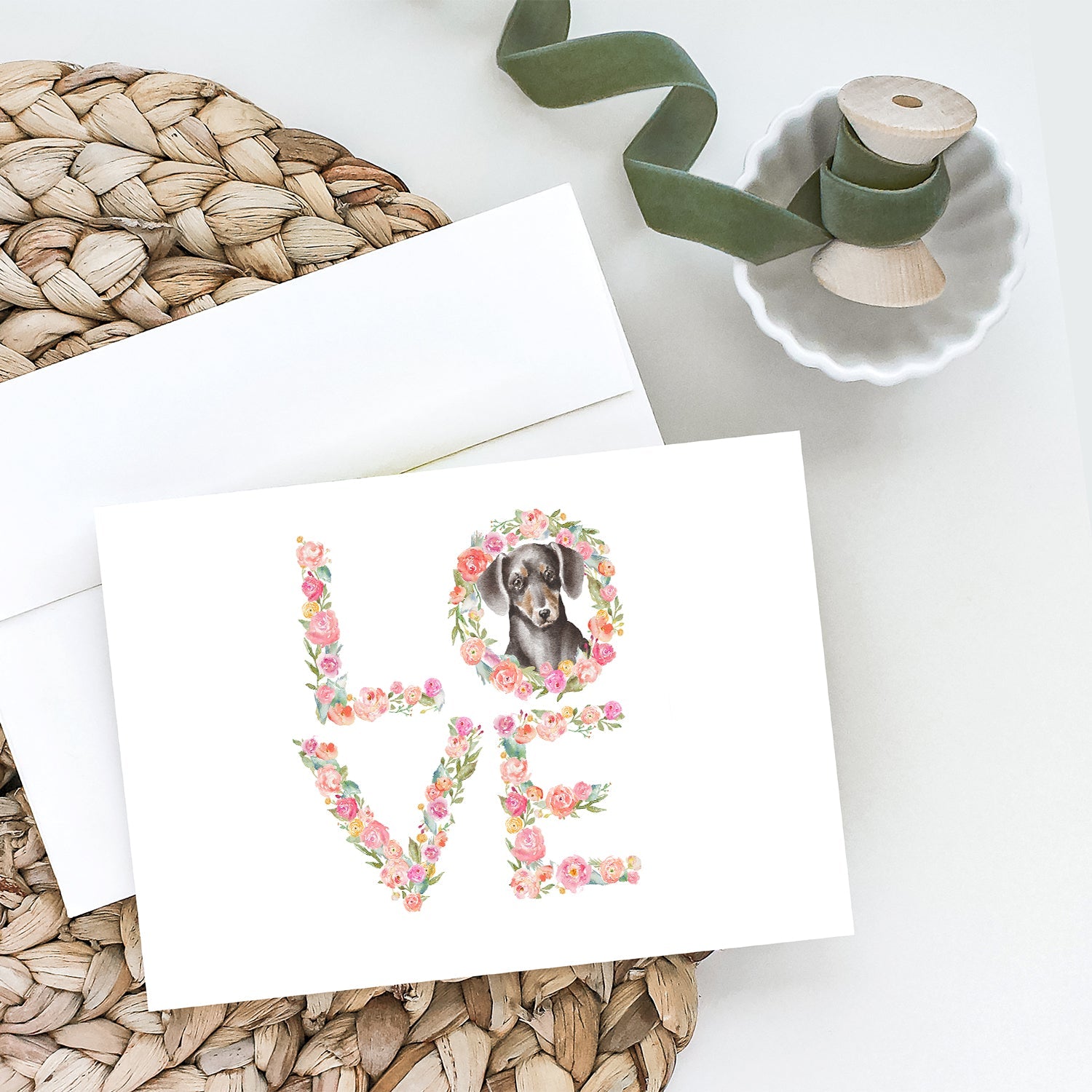 Dachshund #13 LOVE Greeting Cards Pack of 8 Blank Cards with Envelopes Whimsical A7 Size 5x7