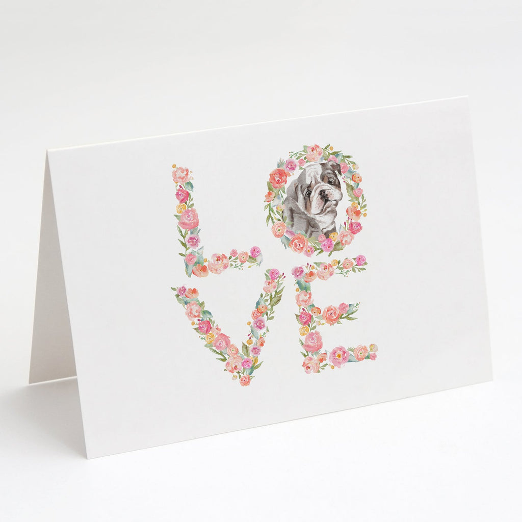 English Bulldog #1 LOVE Greeting Cards Pack of 8 Blank Cards with Envelopes Whimsical A7 Size 5x7