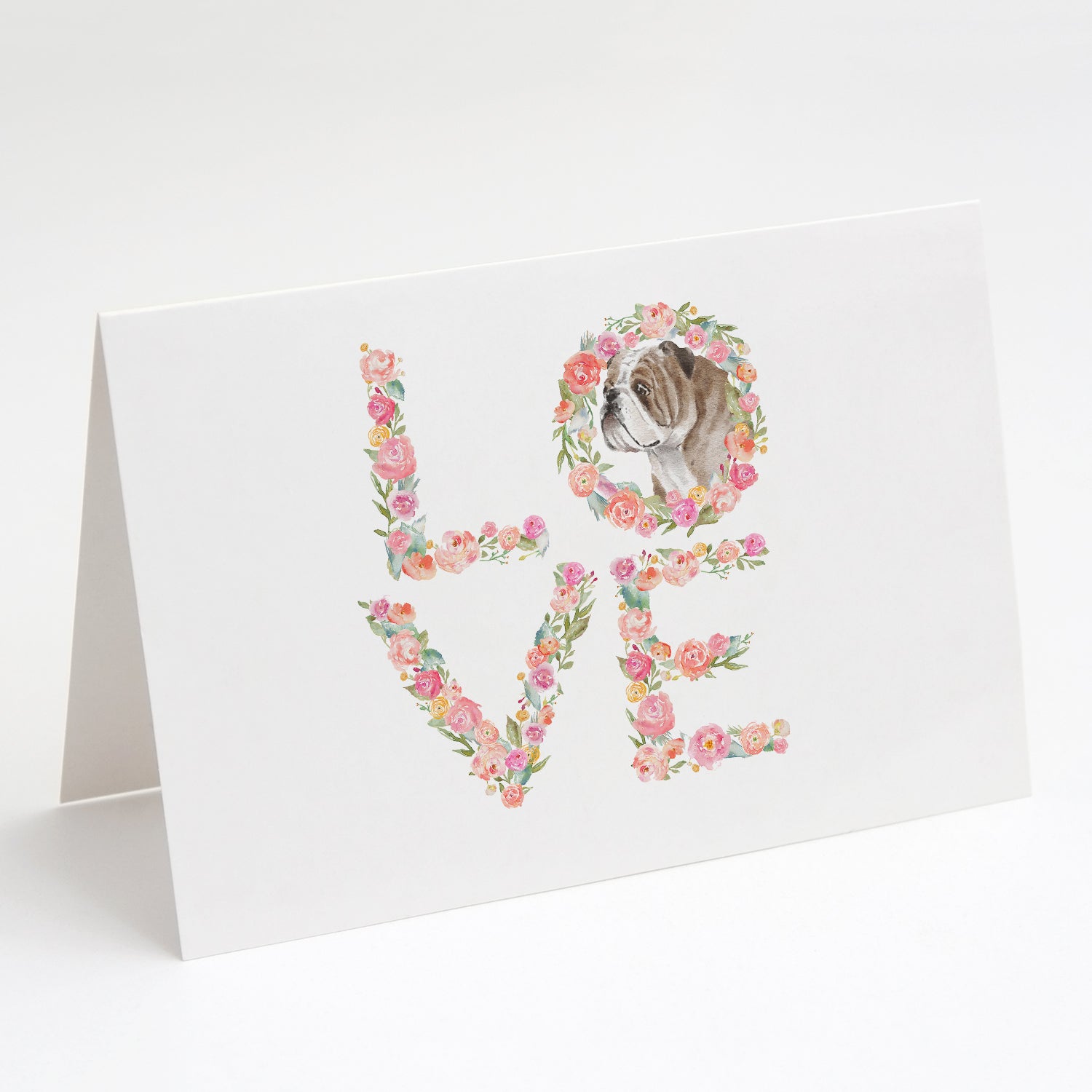 English Bulldog #5 LOVE Greeting Cards Pack of 8 Blank Cards with Envelopes Whimsical A7 Size 5x7