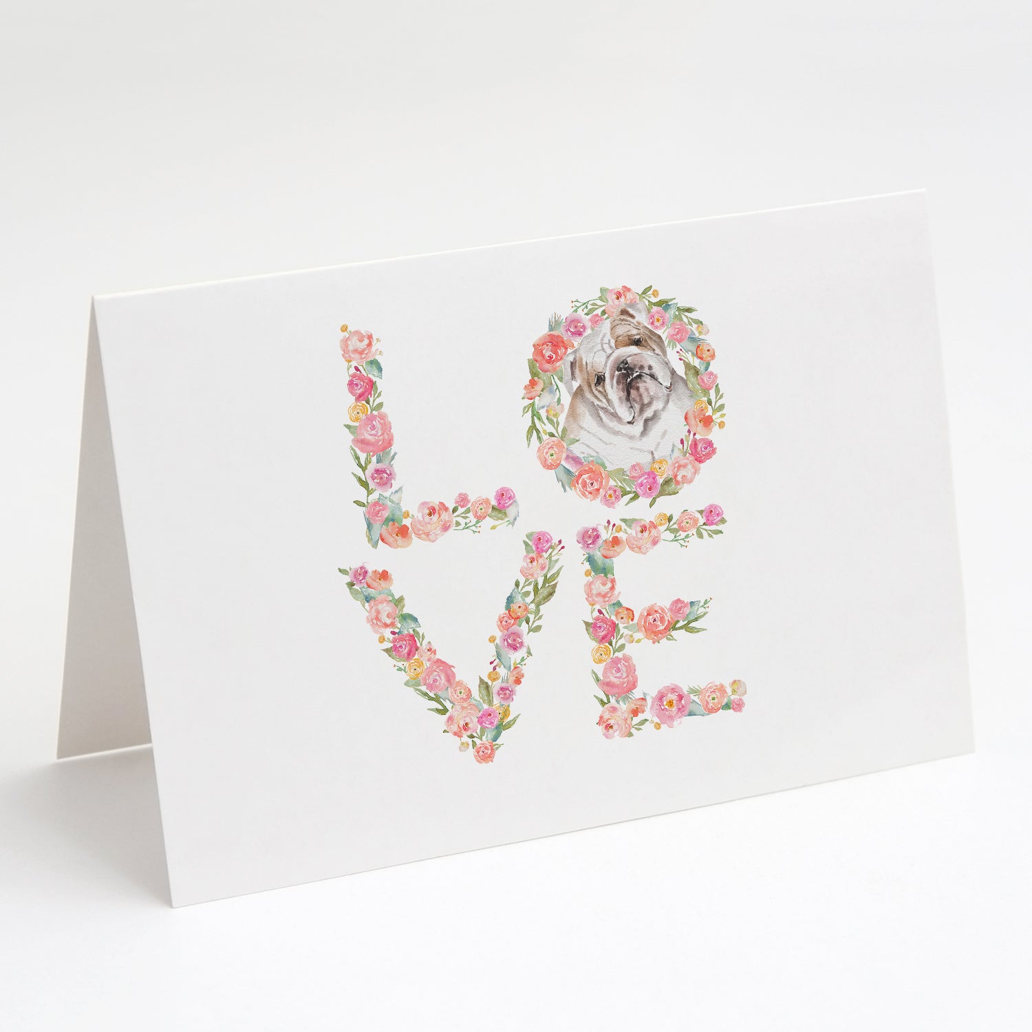 English Bulldog #6 LOVE Greeting Cards Pack of 8 Blank Cards with Envelopes Whimsical A7 Size 5x7