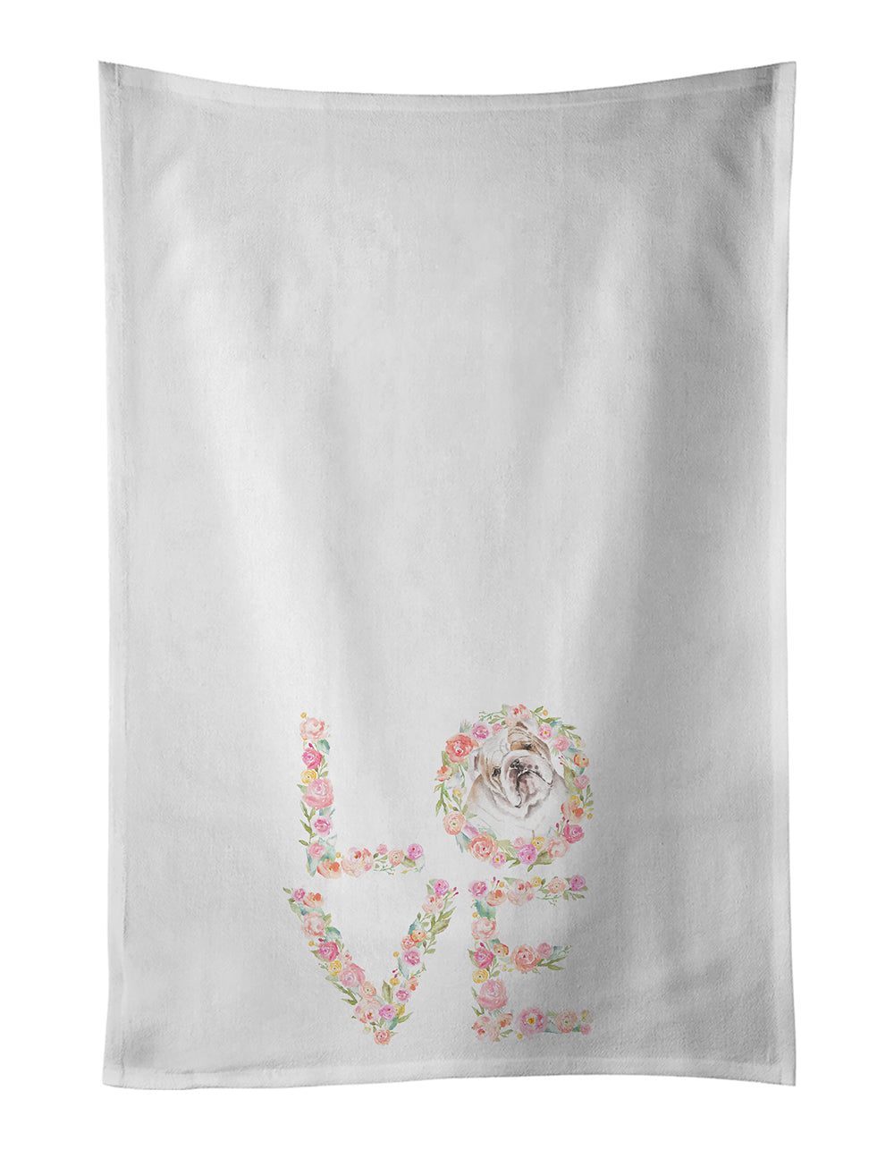 English Bulldog #6 LOVE Kitchen Towel Set of 2 White Dish Towels Decorative Bathroom Hand towel for Hand, Face, Hair, Yoga, Tea, Dishcloth, 19 X 28", White