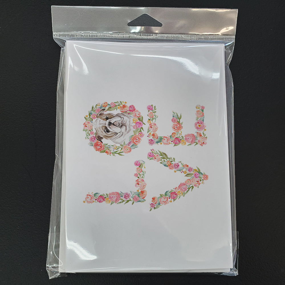 English Bulldog #7 LOVE Greeting Cards Pack of 8 Blank Cards with Envelopes Whimsical A7 Size 5x7