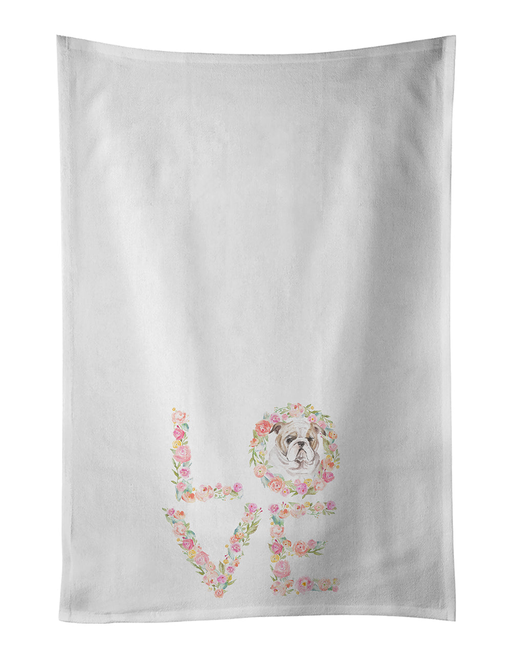 English Bulldog #7 LOVE Kitchen Towel Set of 2 White Dish Towels Decorative Bathroom Hand towel for Hand, Face, Hair, Yoga, Tea, Dishcloth, 19 X 28", White