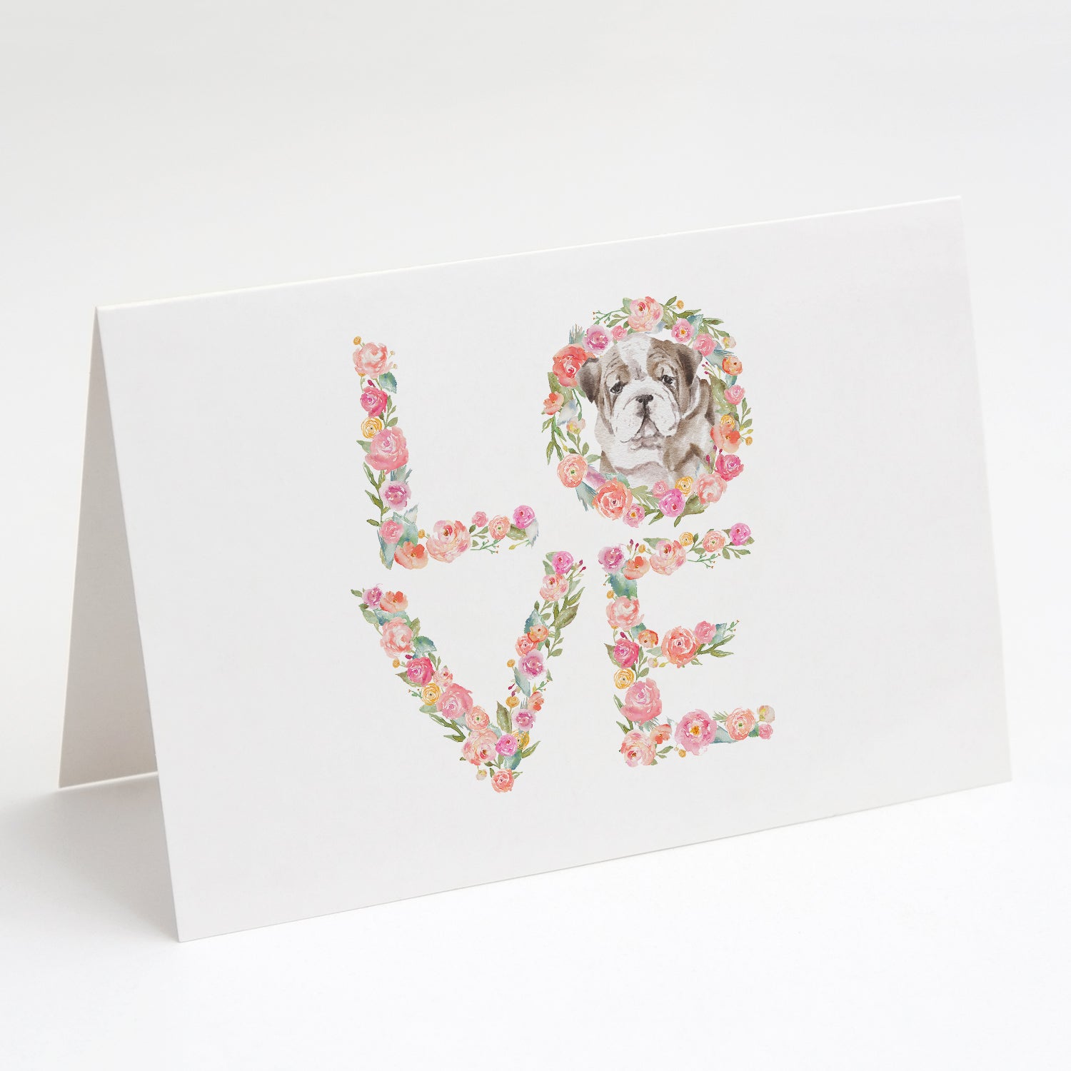 English Bulldog #8 LOVE Greeting Cards Pack of 8 Blank Cards with Envelopes Whimsical A7 Size 5x7