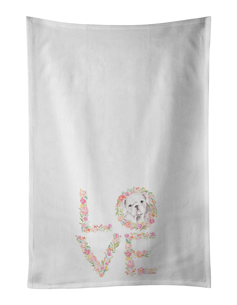 English Bulldog #9 LOVE Kitchen Towel Set of 2 White Dish Towels Decorative Bathroom Hand towel for Hand, Face, Hair, Yoga, Tea, Dishcloth, 19 X 28", White