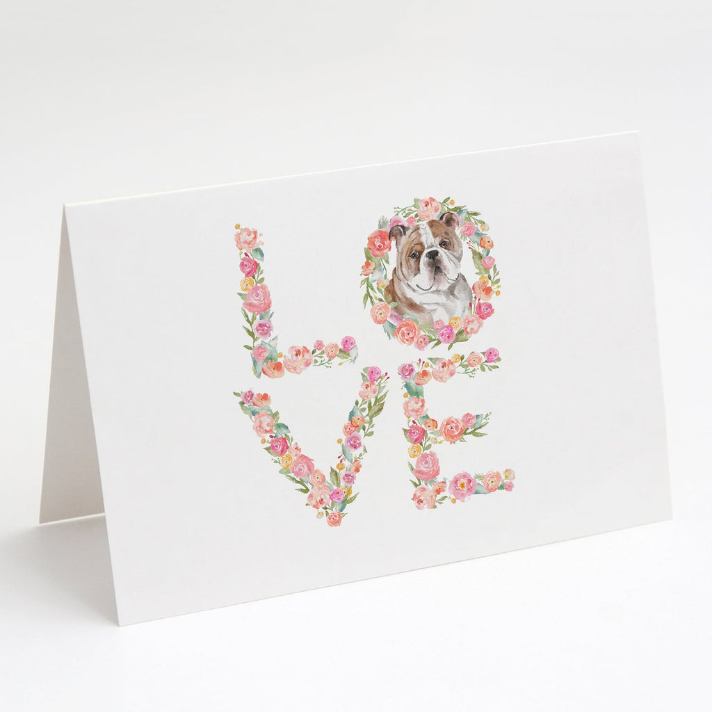 English Bulldog #10 LOVE Greeting Cards Pack of 8 Blank Cards with Envelopes Whimsical A7 Size 5x7