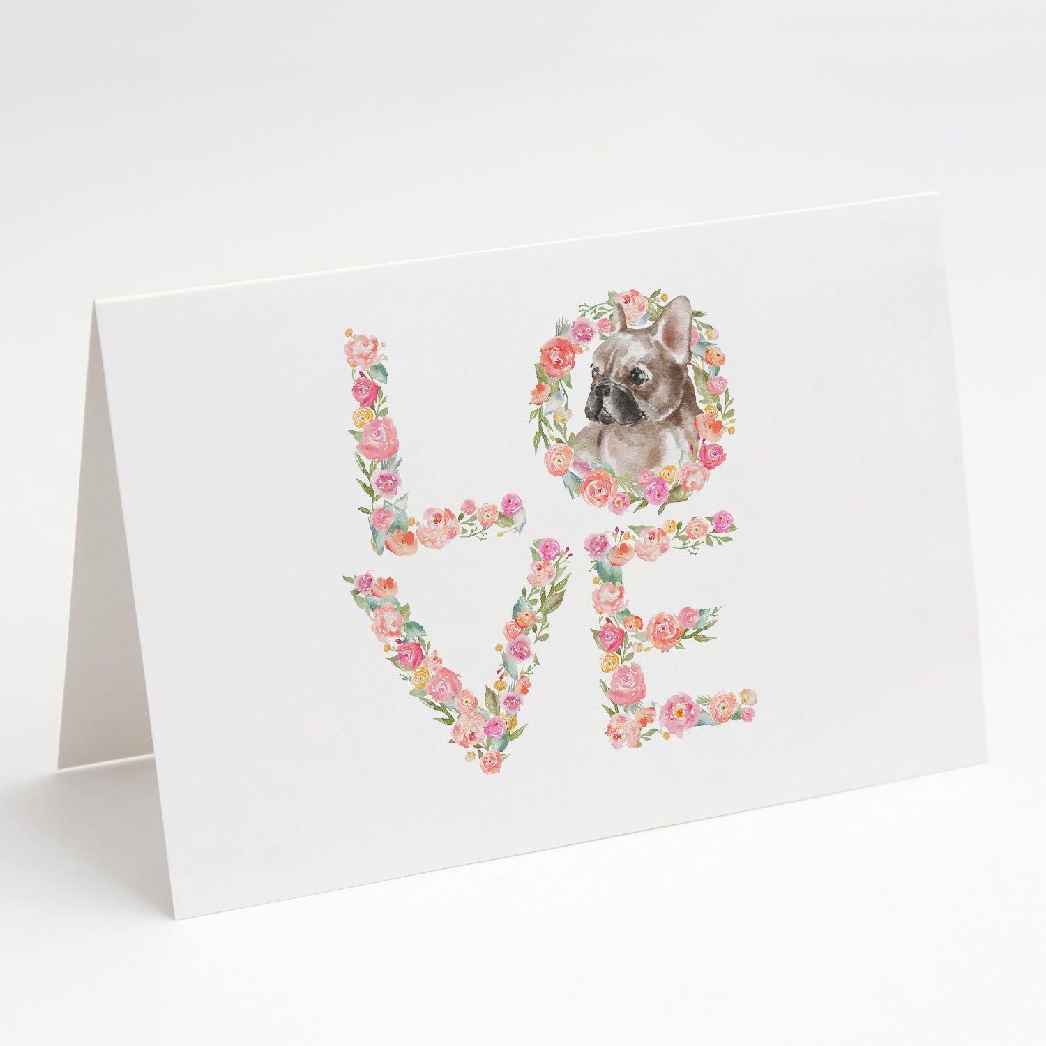 French Bulldog #2 LOVE Greeting Cards Pack of 8 Blank Cards with Envelopes Whimsical A7 Size 5x7