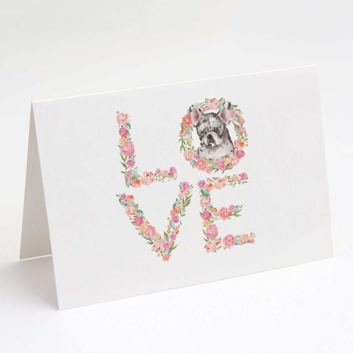 French Bulldog #3 LOVE Greeting Cards Pack of 8 Blank Cards with Envelopes Whimsical A7 Size 5x7