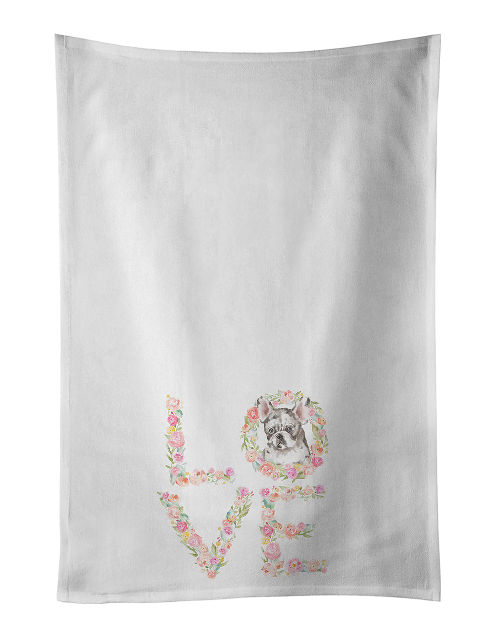 French Bulldog #3 LOVE Kitchen Towel Set of 2 White Dish Towels Decorative Bathroom Hand towel for Hand, Face, Hair, Yoga, Tea, Dishcloth, 19 X 28", White