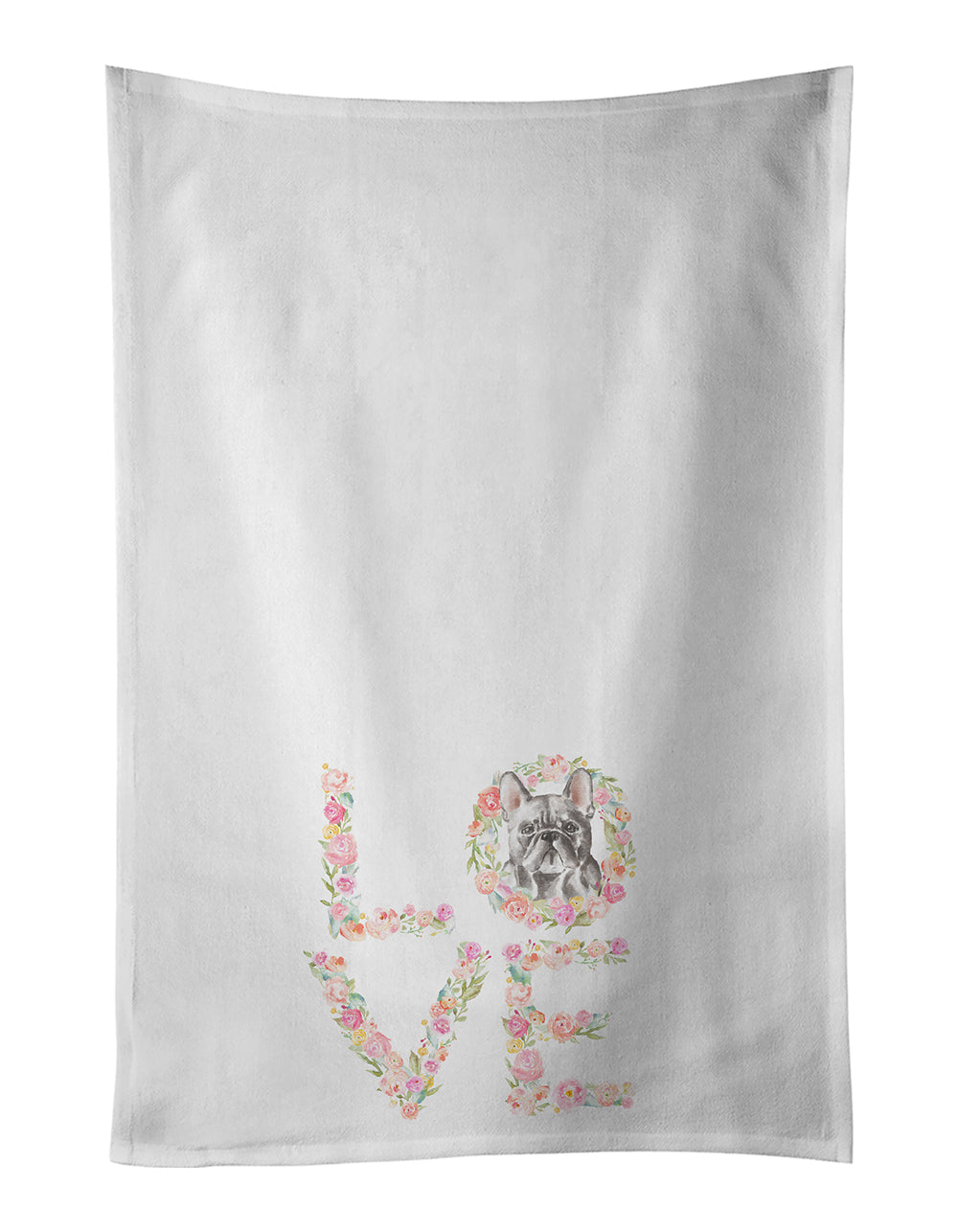 French Bulldog #5 LOVE Kitchen Towel Set of 2 White Dish Towels Decorative Bathroom Hand towel for Hand, Face, Hair, Yoga, Tea, Dishcloth, 19 X 28", White