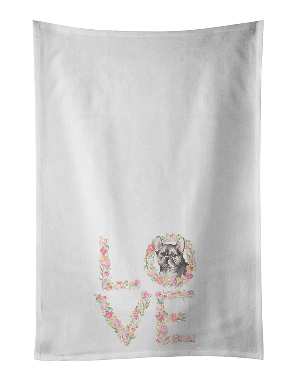 French Bulldog #6 LOVE Kitchen Towel Set of 2 White Dish Towels Decorative Bathroom Hand towel for Hand, Face, Hair, Yoga, Tea, Dishcloth, 19 X 28", White