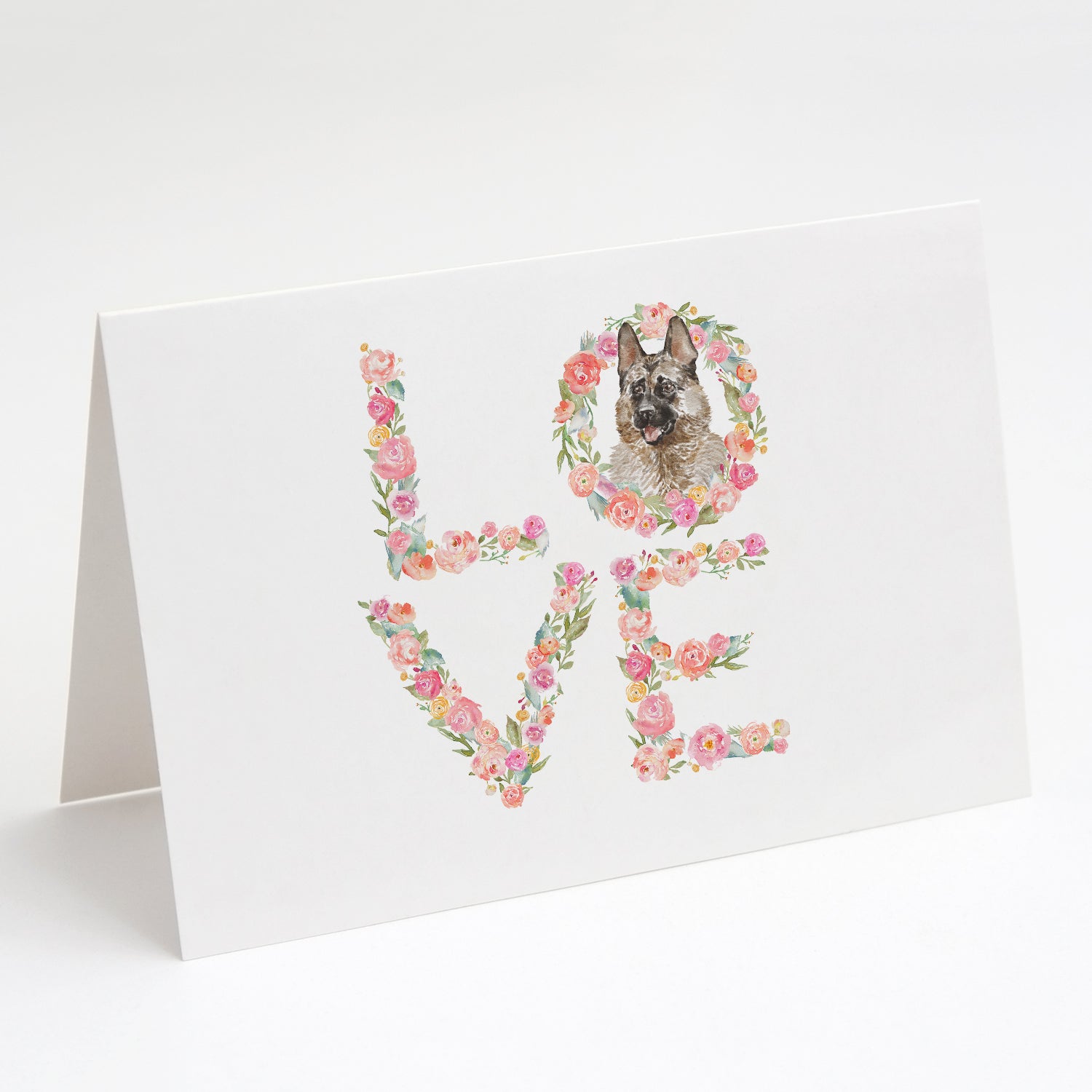 German Shepherd #2 LOVE Greeting Cards Pack of 8 Blank Cards with Envelopes Whimsical A7 Size 5x7
