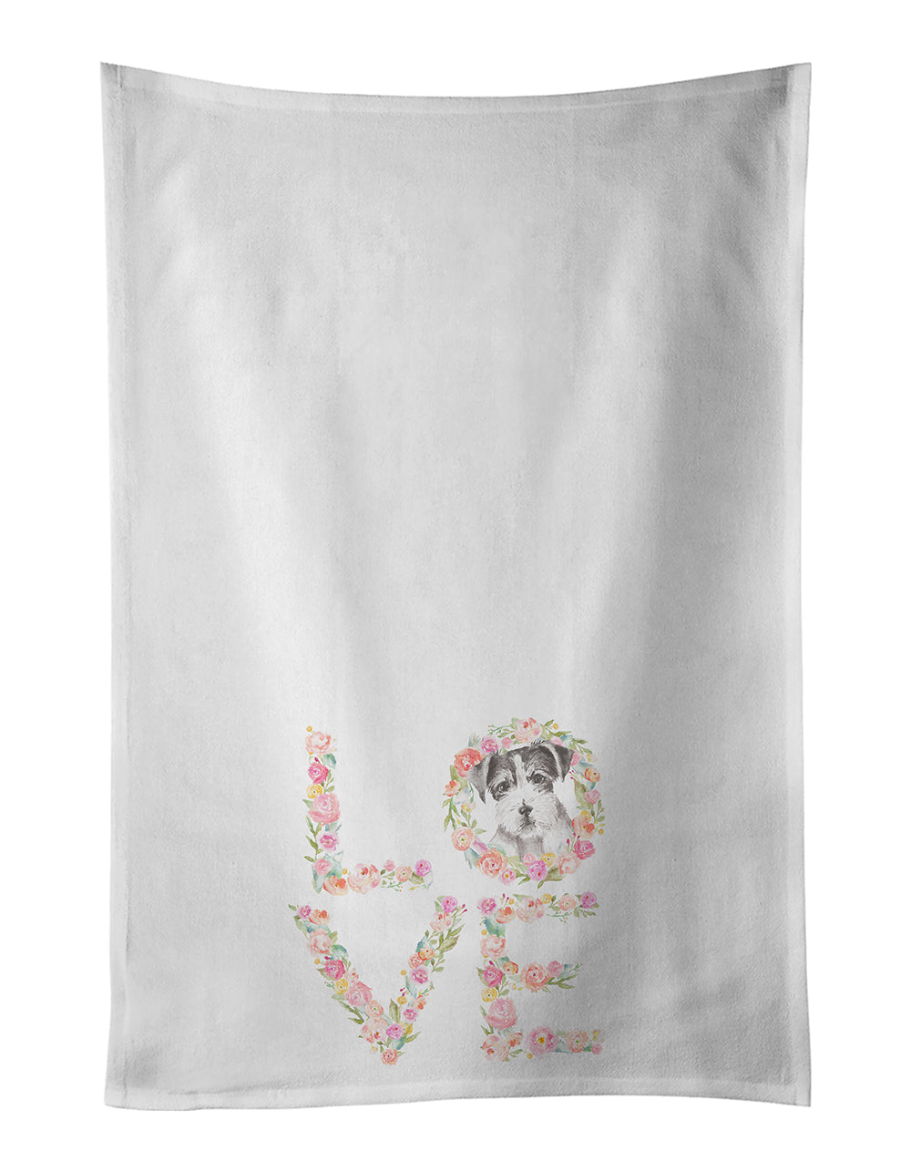 Jack Russell Terrier #5 LOVE Kitchen Towel Set of 2 White Dish Towels Decorative Bathroom Hand towel for Hand, Face, Hair, Yoga, Tea, Dishcloth, 19 X 28", White