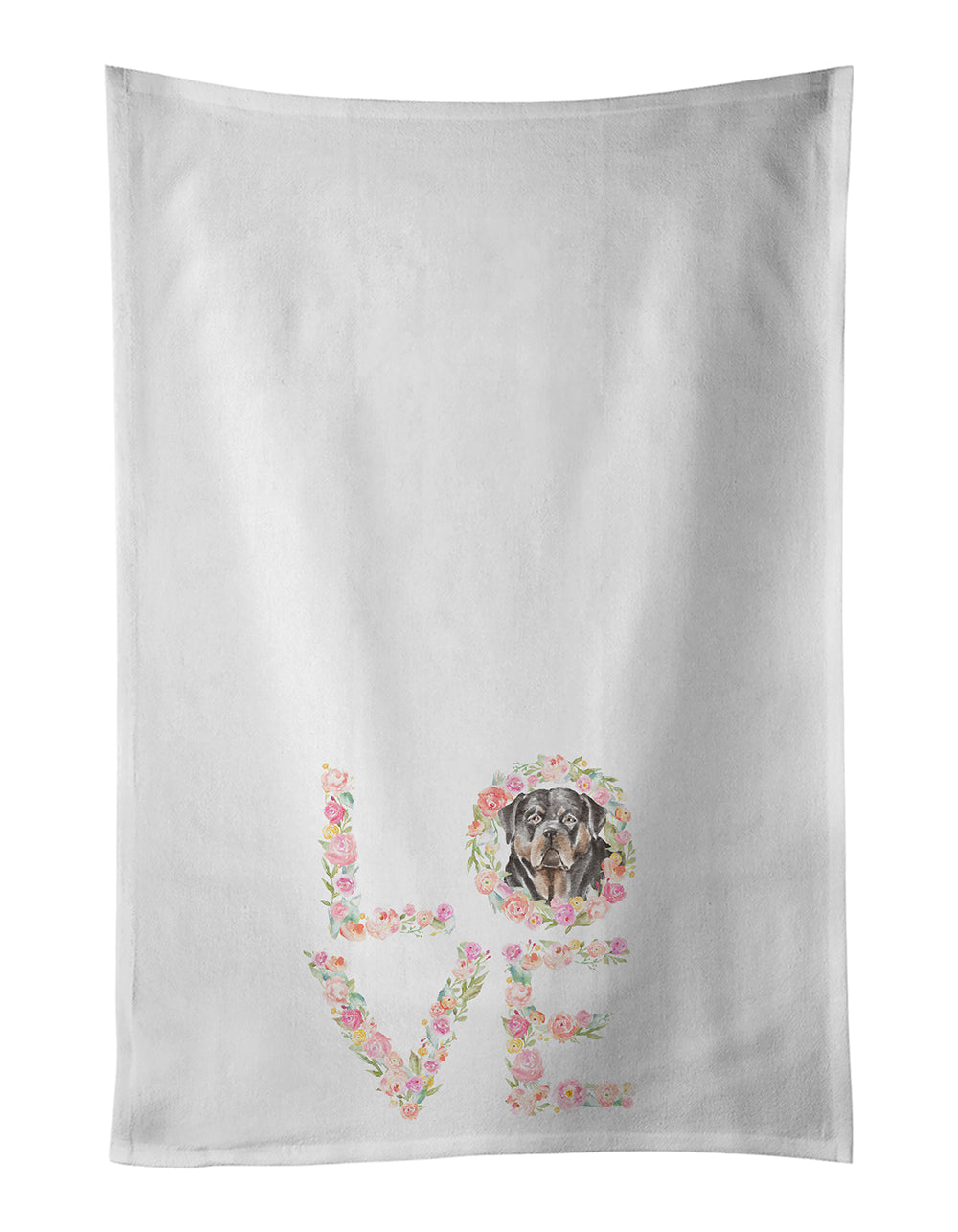 Rottweiler #1 LOVE Kitchen Towel Set of 2 White Dish Towels Decorative Bathroom Hand towel for Hand, Face, Hair, Yoga, Tea, Dishcloth, 19 X 28", White