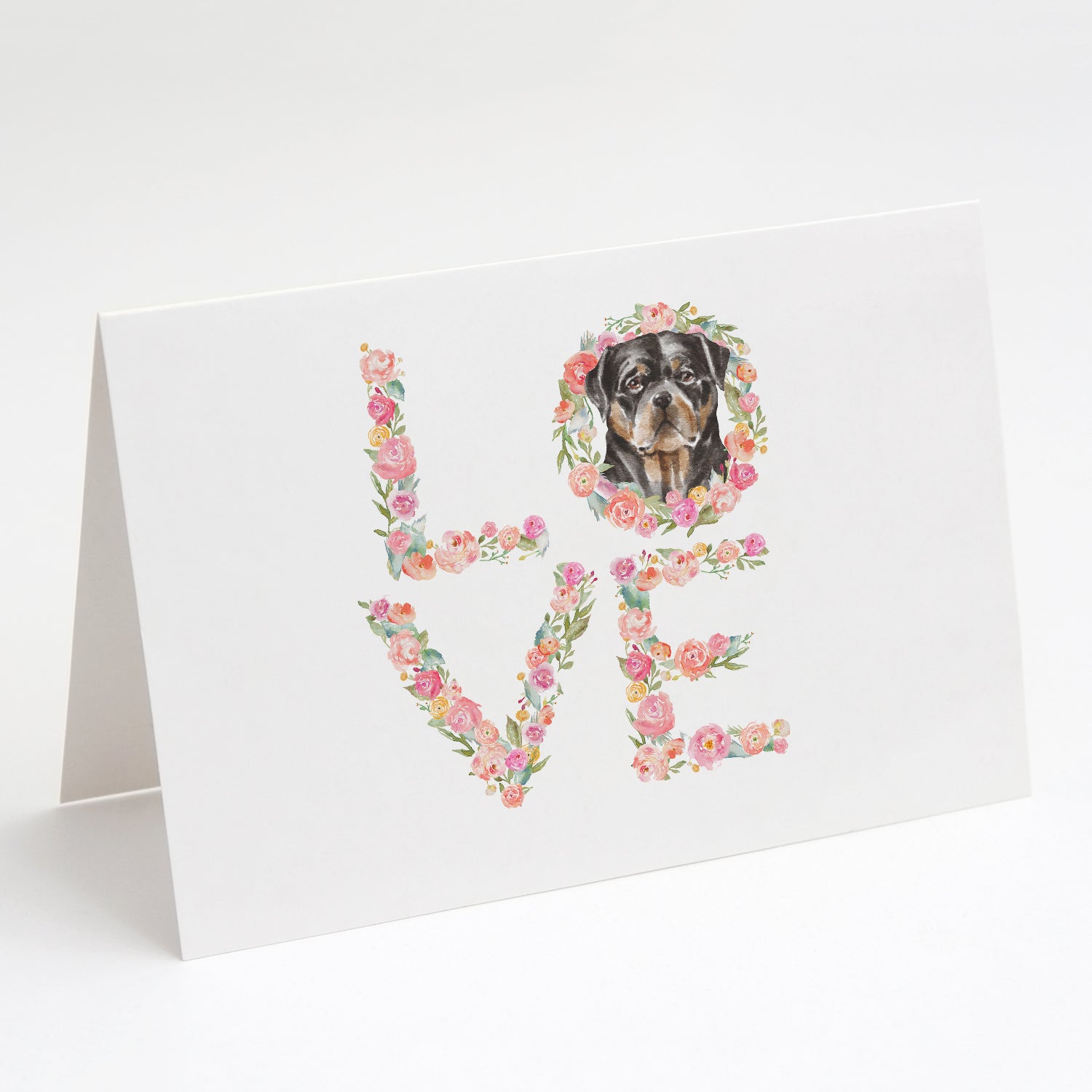 Rottweiler #5 LOVE Greeting Cards Pack of 8 Blank Cards with Envelopes Whimsical A7 Size 5x7