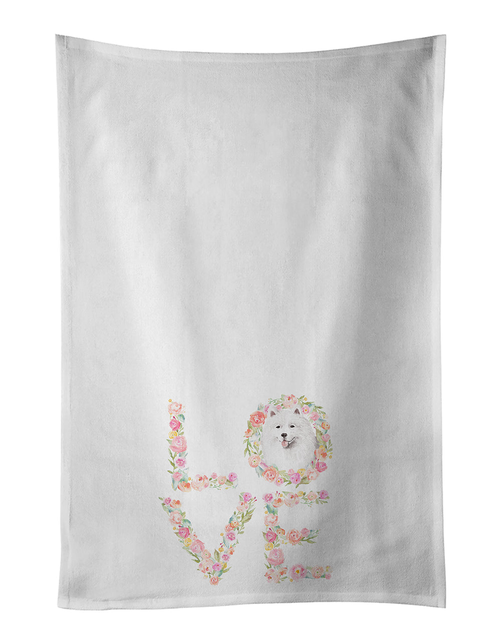 Samoyed #2 LOVE Kitchen Towel Set of 2 White Dish Towels Decorative Bathroom Hand towel for Hand, Face, Hair, Yoga, Tea, Dishcloth, 19 X 28", White