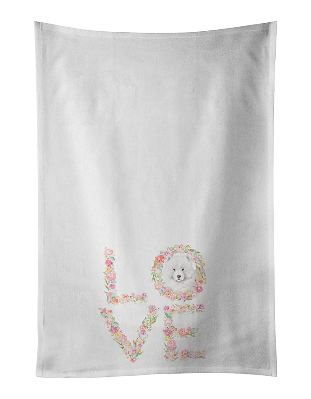 Samoyed #5 LOVE Kitchen Towel Set of 2 White Dish Towels Decorative Bathroom Hand towel for Hand, Face, Hair, Yoga, Tea, Dishcloth, 19 X 28", White