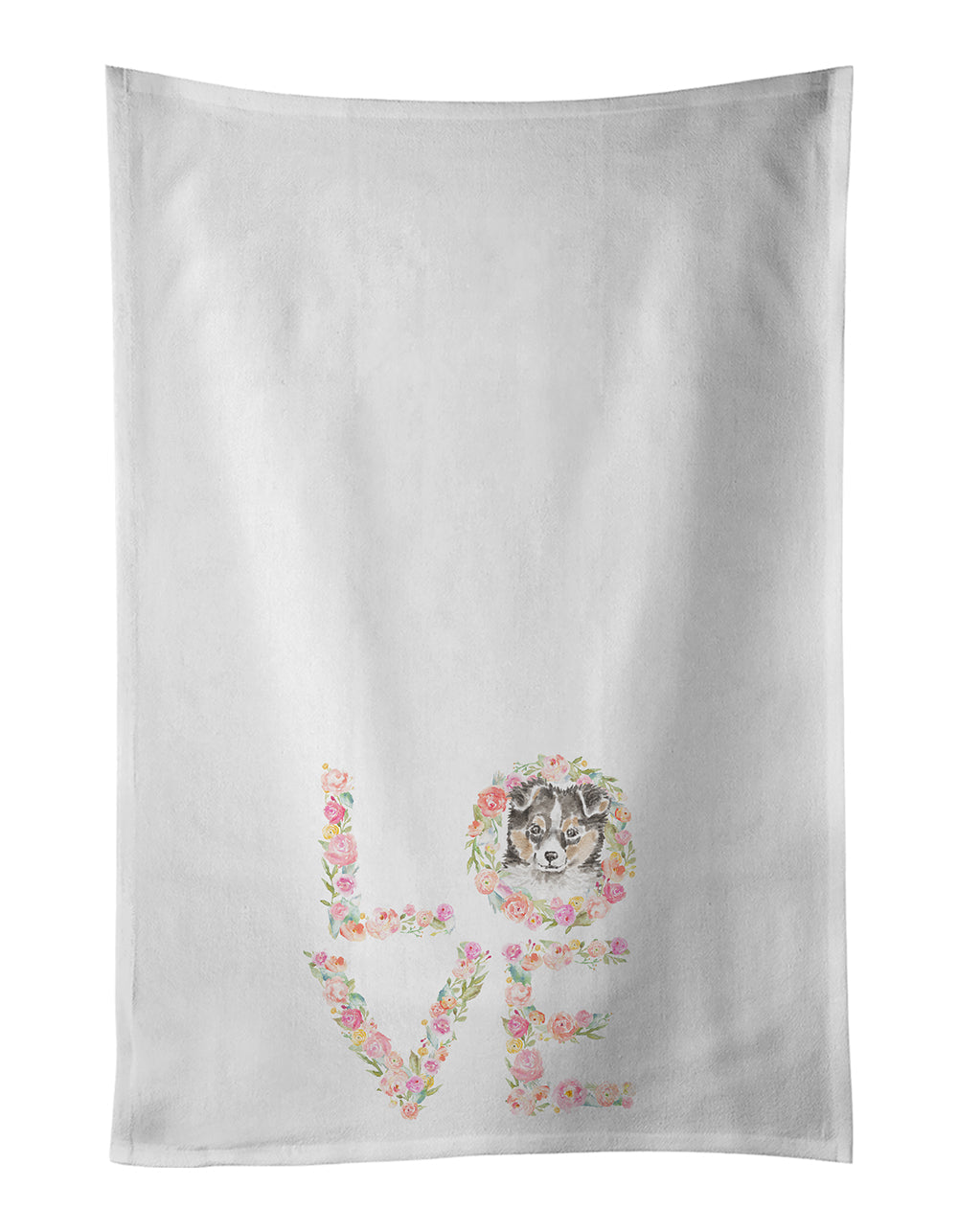 Sheltie #1 LOVE Kitchen Towel Set of 2 White Dish Towels Decorative Bathroom Hand towel for Hand, Face, Hair, Yoga, Tea, Dishcloth, 19 X 28", White