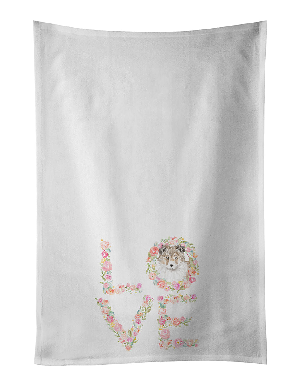 Sheltie #3 LOVE Kitchen Towel Set of 2 White Dish Towels Decorative Bathroom Hand towel for Hand, Face, Hair, Yoga, Tea, Dishcloth, 19 X 28", White