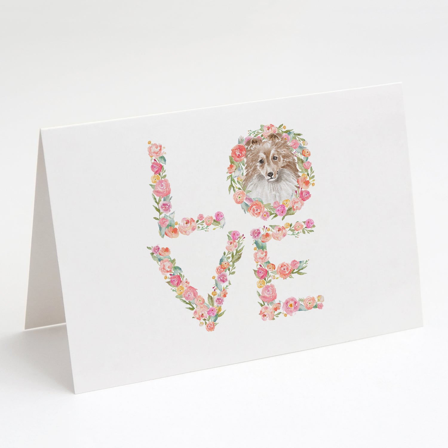 Sheltie #5 LOVE Greeting Cards Pack of 8 Blank Cards with Envelopes Whimsical A7 Size 5x7